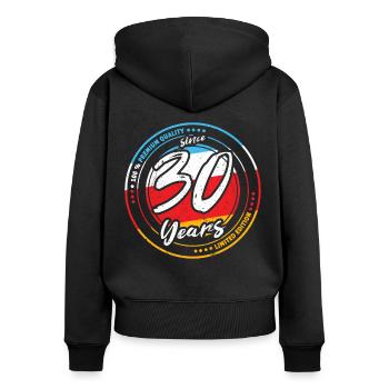 30e anniversaire depuis 30 ans Édition limitée - Sweat à capuche zippé Premium bio Femme - noir - Dos - Julia (174cm)