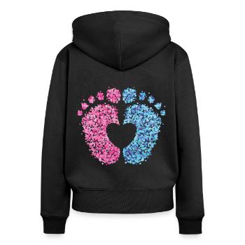 Grossesse Mère Maman Bébé Pieds - Sweat à capuche zippé Premium bio Femme - noir - Dos - Julia (174cm)