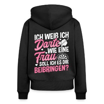 Darts Dartboard Dartpfeile Frauen Dart Geschenk - Frauen Premium Bio Zip Hoodie - Schwarz - Hinten - Julia (174cm)
