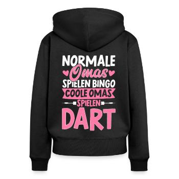 Coole Omas Spielen Dart Geschenk Darts Dartscheibe - Frauen Premium Bio Zip Hoodie - Schwarz - Hinten - Julia (174cm)