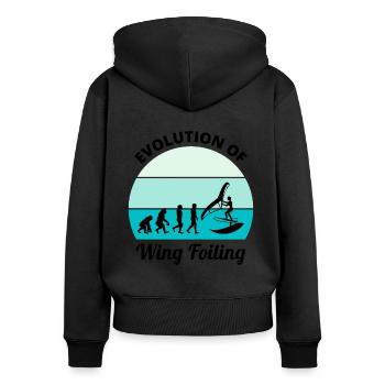 Wing Foiling Surfing Evolution Lustig - Frauen Premium Bio Zip Hoodie - Schwarz - Hinten - Julia (174cm)