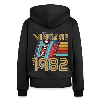 40ème anniversaire millésime 1982 Millésime 1982 - Sweat à capuche zippé Premium bio Femme - noir - Dos - Julia (174cm)