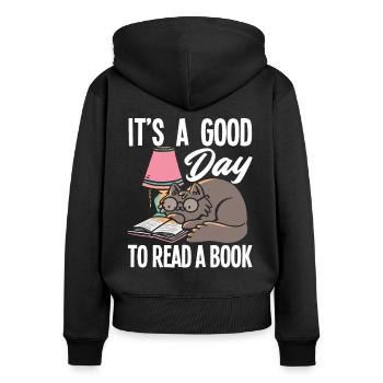 Buch Bücher Leseratte - Frauen Premium Bio Zip Hoodie - Schwarz - Hinten - Julia (174cm)