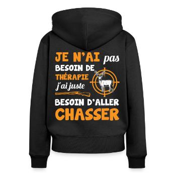 Je n'ai pas besoin de thérapie chasseur pratiquant - Sweat à capuche zippé Premium bio Femme - noir - Dos - Julia (174cm)