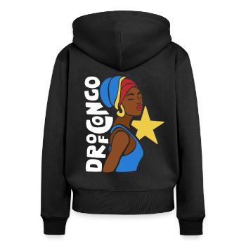 RD RD du Congo Kongo Kinshasa Patrimoine noir - Sweat à capuche zippé Premium bio Femme - noir - Dos - Julia (174cm)