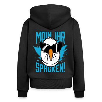 Moin Ihr Spacken Möwe - Frauen Premium Bio Zip Hoodie - Schwarz - Hinten - Julia (174cm)