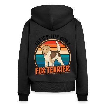 Life is better with a Fox terrier Foxterrier - Frauen Premium Bio Zip Hoodie - Schwarz - Hinten - Julia (174cm)