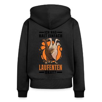 Ich mag halt einfach Laufenten okay - Frauen Premium Bio Zip Hoodie - Schwarz - Hinten - Julia (174cm)