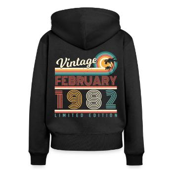 Geboren Februar 1982 Vintage - Frauen Premium Bio Zip Hoodie - Schwarz - Hinten - Julia (174cm)