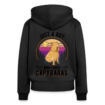 Just a boy who loves Capybaras Wasserschwein - Frauen Premium Bio Zip Hoodie - Schwarz - Hinten - Julia (174cm)