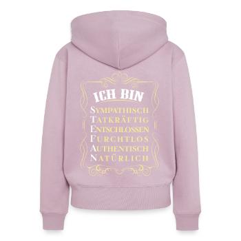 Für den besten Menschen - Ich bin Stefan - Frauen Premium Bio Zip Hoodie - Altrosa - Hinten - Julia (174cm)