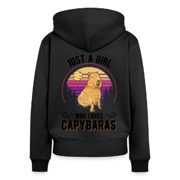 Just a girl who loves capybaras Wasserschwein - Frauen Premium Bio Zip Hoodie - Schwarz - Hinten - Julia (174cm)