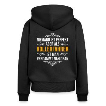 Rollerfahrer Motorroller Spruch - Frauen Premium Bio Zip Hoodie - Schwarz - Hinten - Julia (174cm)