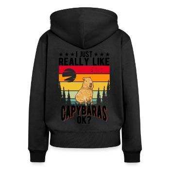 I just really like Capybaras Wasserschwein - Frauen Premium Bio Zip Hoodie - Schwarz - Hinten - Julia (174cm)