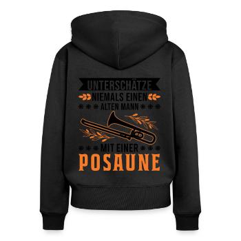 Posaune Alter Mann Posaunenspieler Posaunist - Frauen Premium Bio Zip Hoodie - Schwarz - Hinten - Julia (174cm)