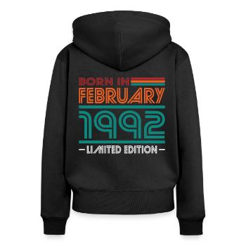 30. Geburtstag Jahrgang 1992 Born in Februar 1992 - Frauen Premium Bio Zip Hoodie - Schwarz - Hinten - Julia (174cm)