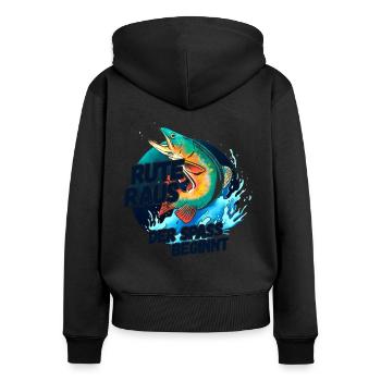 Rute Raus der Spass beginnt Angeln Fischen - Frauen Premium Bio Zip Hoodie - Schwarz - Hinten - Julia (174cm)