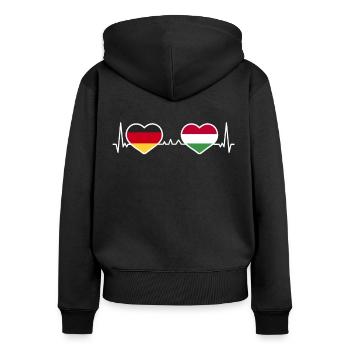 Deutschland Ungarn Herz Liebe Herzlinie - Frauen Premium Bio Zip Hoodie - Schwarz - Hinten - Julia (174cm)