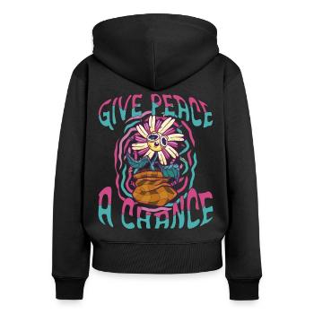 Trippy Flower - Frauen Premium Bio Zip Hoodie - Schwarz - Hinten - Julia (174cm)