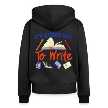 Écriture de livre Roman Écrivain & - Sweat à capuche zippé Premium bio Femme - noir - Dos - Julia (174cm)