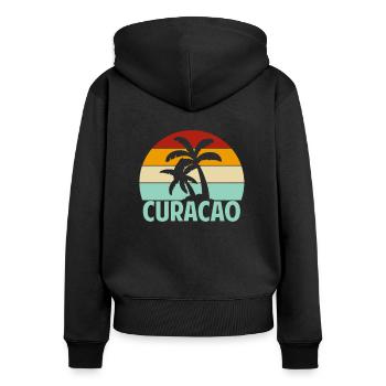 Curacao - Frauen Premium Bio Zip Hoodie - Schwarz - Hinten - Julia (174cm)