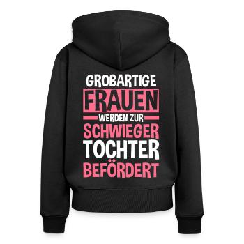 Schwiegertochter - Frauen Premium Bio Zip Hoodie - Schwarz - Hinten - Julia (174cm)