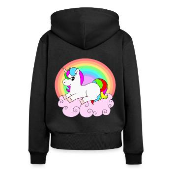 Süßes Einhorn auf einer Wolke mit Regenbogen - Frauen Premium Bio Zip Hoodie - Schwarz - Hinten - Julia (174cm)