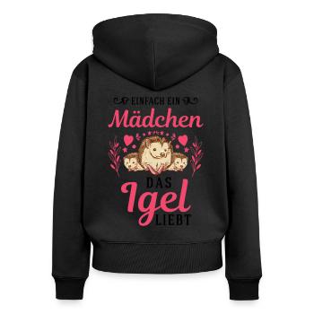 Einfach ein Mädchen das Igel liebt Stacheligel - Frauen Premium Bio Zip Hoodie - Schwarz - Hinten - Julia (174cm)