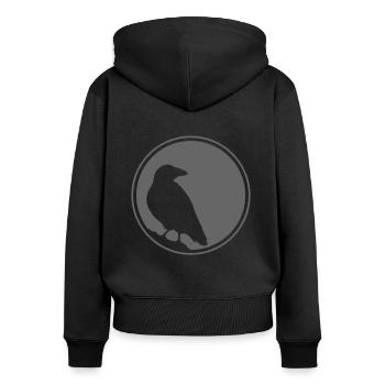 Der Rabe - Frauen Premium Bio Zip Hoodie - Schwarz - Hinten - Julia (174cm)