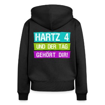 Arbeitsamt Hartz IV Arbeitslos Gehalt - Frauen Premium Bio Zip Hoodie - Schwarz - Hinten - Julia (174cm)
