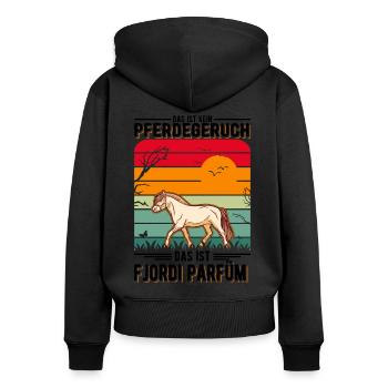 Fjordi Parfüm Fjordpferd Fjord Horse - Frauen Premium Bio Zip Hoodie - Schwarz - Hinten - Julia (174cm)