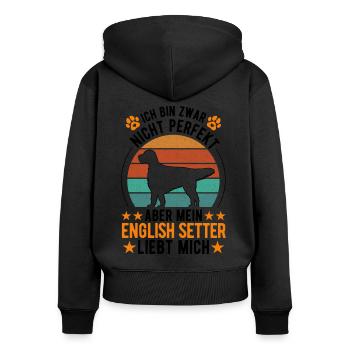 English Setter Englischer Setter - Frauen Premium Bio Zip Hoodie - Schwarz - Hinten - Julia (174cm)