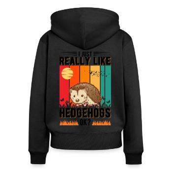 I just really like Hedgehogs Igel Stacheligel - Frauen Premium Bio Zip Hoodie - Schwarz - Hinten - Julia (174cm)