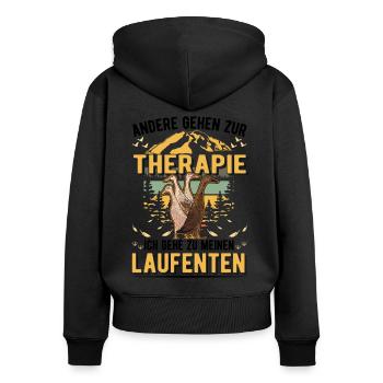 Indische Laufente Therapie Flaschenente - Frauen Premium Bio Zip Hoodie - Schwarz - Hinten - Julia (174cm)