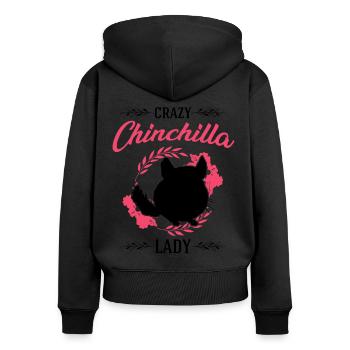 Crazy Chinchilla lady - Frauen Premium Bio Zip Hoodie - Schwarz - Hinten - Julia (174cm)