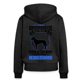 Hollandse Herder Alter Mann Herdershond - Frauen Premium Bio Zip Hoodie - Schwarz - Hinten - Julia (174cm)