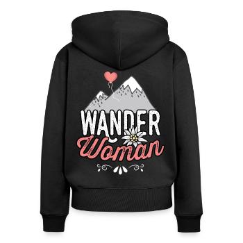 Wander Woman T-Shirt Damen Wandern Shirt Damen - Frauen Premium Bio Zip Hoodie - Schwarz - Hinten - Julia (174cm)