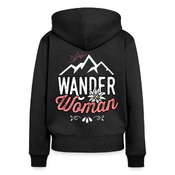 Wander Woman T-Shirt Damen Wander Shirt Damen Berg - Frauen Premium Bio Zip Hoodie - Schwarz - Hinten - Julia (174cm)