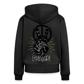 Paix Liberté Idée cadeau de paix - Sweat à capuche zippé Premium bio Femme - noir - Dos - Julia (174cm)