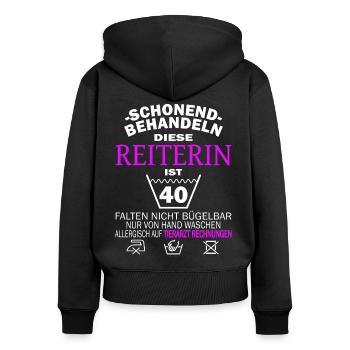 Reiterin & Pferd - 40. Geburtstag - Frauen Premium Bio Zip Hoodie - Schwarz - Hinten - Julia (174cm)