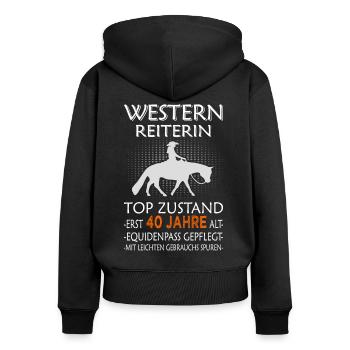 Westernreiterin & Pferd - 40. Geburtstag - Frauen Premium Bio Zip Hoodie - Schwarz - Hinten - Julia (174cm)