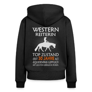 Westernreiterin & Pferd - 30. Geburtstag - Frauen Premium Bio Zip Hoodie - Schwarz - Hinten - Julia (174cm)