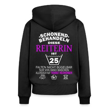 Reiterin & Pferd - 25. Geburtstag - Frauen Premium Bio Zip Hoodie - Schwarz - Hinten - Julia (174cm)
