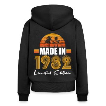 40e anniversaire Fabriqué en 1982 Édition limitée - Sweat à capuche zippé Premium bio Femme - noir - Dos - Julia (174cm)