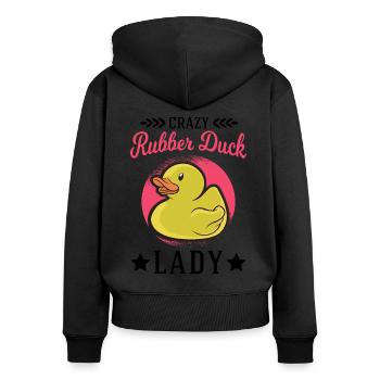 Crazy Rubber Duck Lady Gummiente - Frauen Premium Bio Zip Hoodie - Schwarz - Hinten - Julia (174cm)