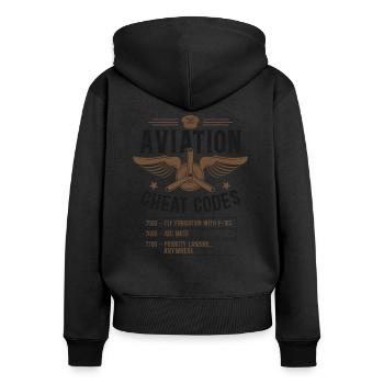 Airplane Pilot Vintage Aviation - Frauen Premium Bio Zip Hoodie - Schwarz - Hinten - Julia (174cm)