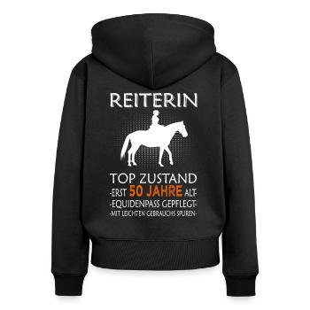 Reiterin & Pferd - 50. Geburtstag - Frauen Premium Bio Zip Hoodie - Schwarz - Hinten - Julia (174cm)