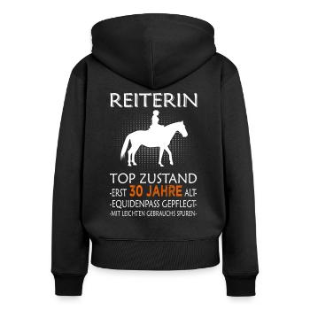 Reiterin & Pferd - 30. Geburtstag - Frauen Premium Bio Zip Hoodie - Schwarz - Hinten - Julia (174cm)
