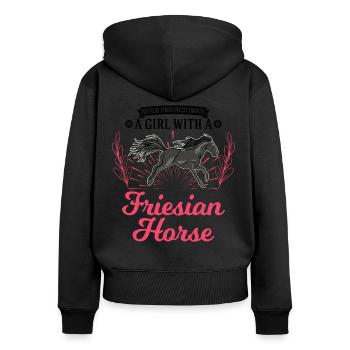 Friesen Pferd Mädchen Friesenpferd - Frauen Premium Bio Zip Hoodie - Schwarz - Hinten - Julia (174cm)