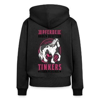 Pferde haben Besitzer Tinkers haben Personal - Frauen Premium Bio Zip Hoodie - Schwarz - Hinten - Julia (174cm)